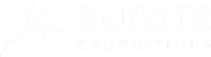 White Aurora Expeditions star icon and wordmark logo on a dark background.