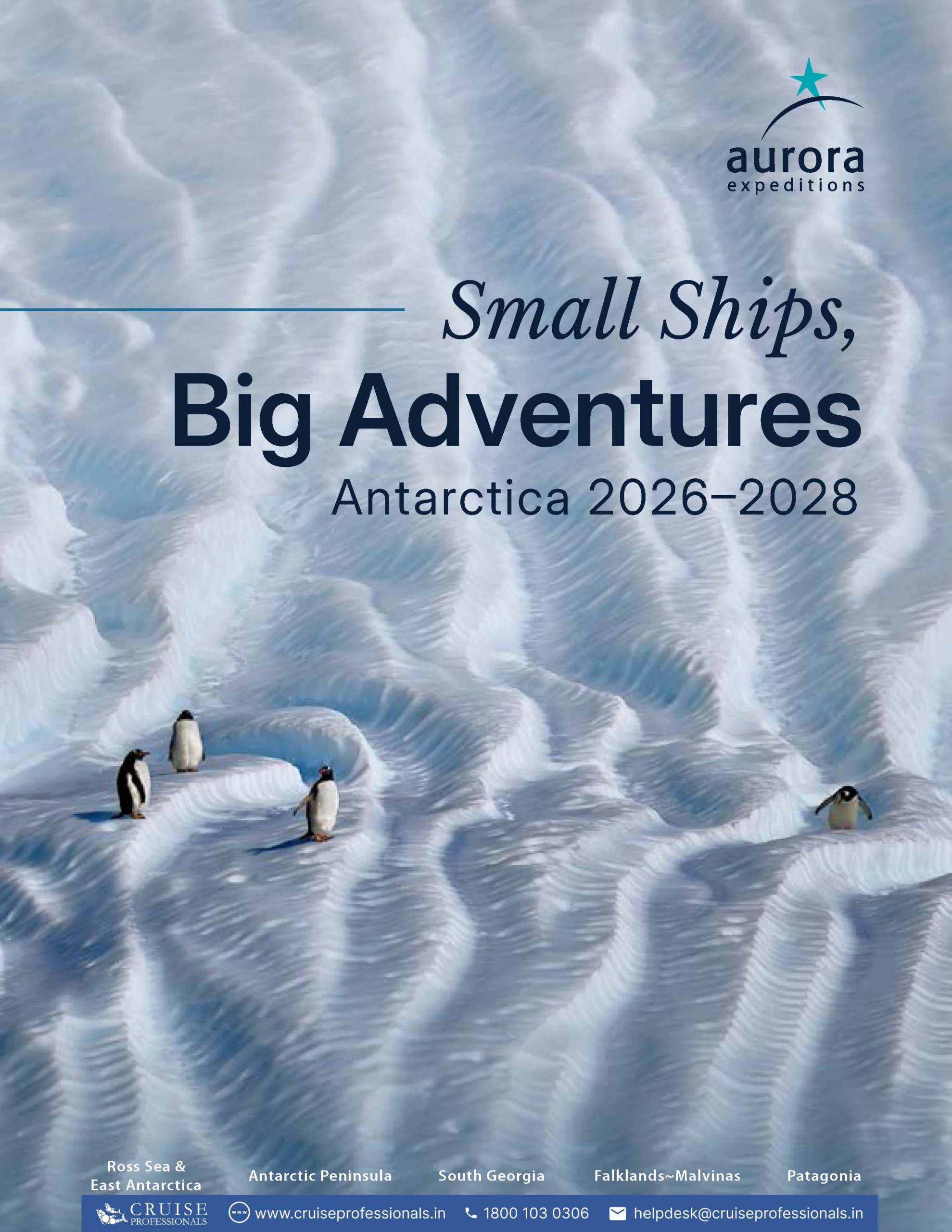 Small Ships Big Adventures Antarctica 2026-2028 brochure cover.