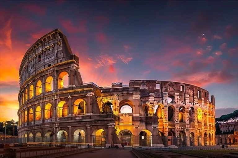 Europe cruise destination featuring the Colosseum in Rome and historic European landmarks