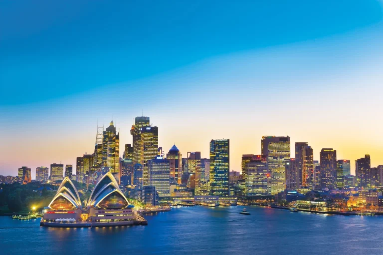 Australia and New Zealand cruise destination featuring Sydney skyline and waterfront views