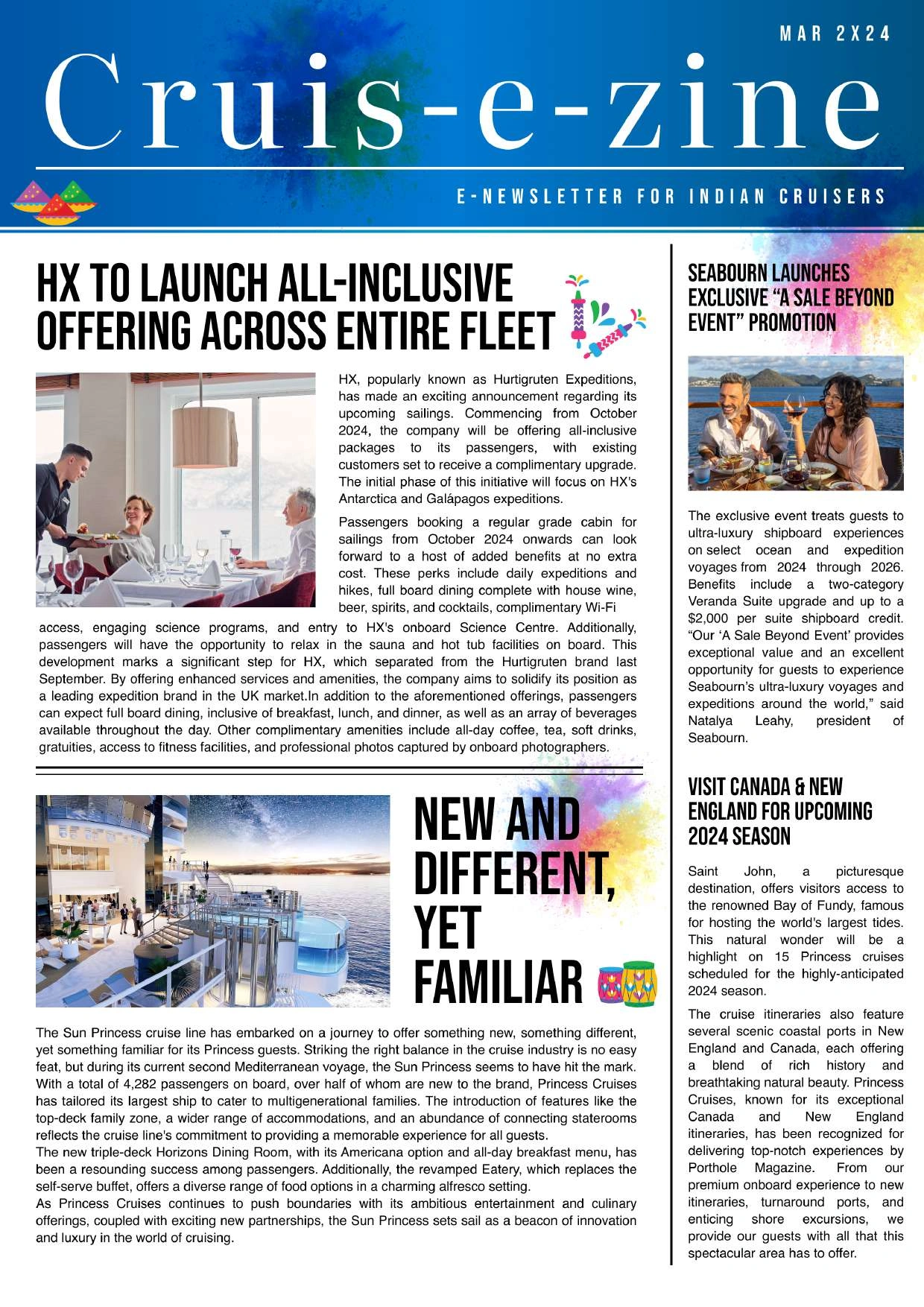 Cover of the Cruis-e-zine March 2024 issue featuring luxury cruise news, Princess Cruises updates and industry insights.