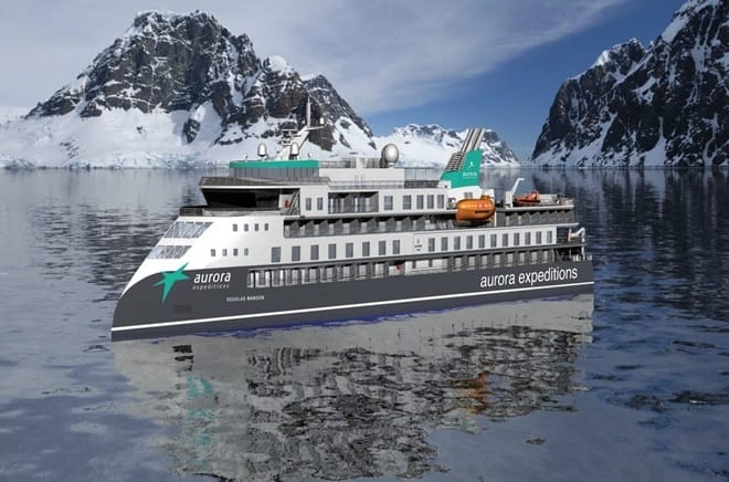 Douglas Mawson expedition ship navigating icy polar waters.