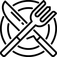 Crystal Cruises dining icon featuring a fork, knife, and plate representing fine dining.